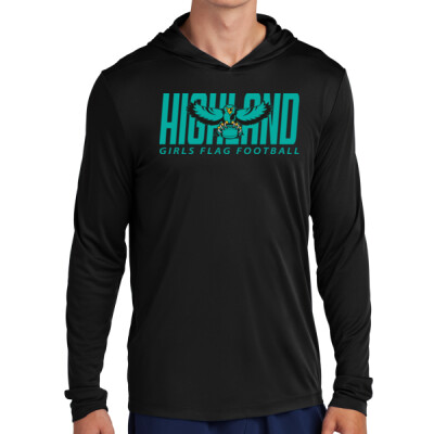 Adult Unisex Long Sleeve DriFit Performance Hooded Tee - Teal Logo Thumbnail