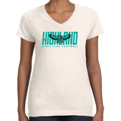 Ladies Fine Jersey V-Neck Tee - Teal Logo Thumbnail